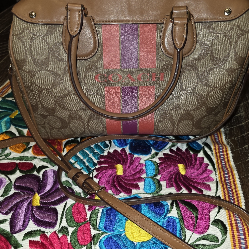 Coach Brown Signature Stripe Satchel